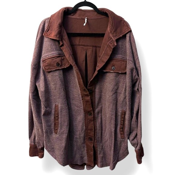 FREE PEOPLE Ruby Shacket M Oversized Shirt Jacket Distressed Date Night Buttons - Picture 6 of 12